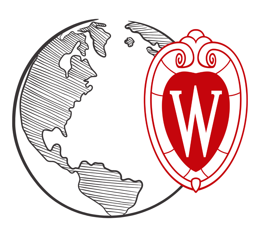 Illustrated globe outline with a red “W” emblem overlaid on the right side.